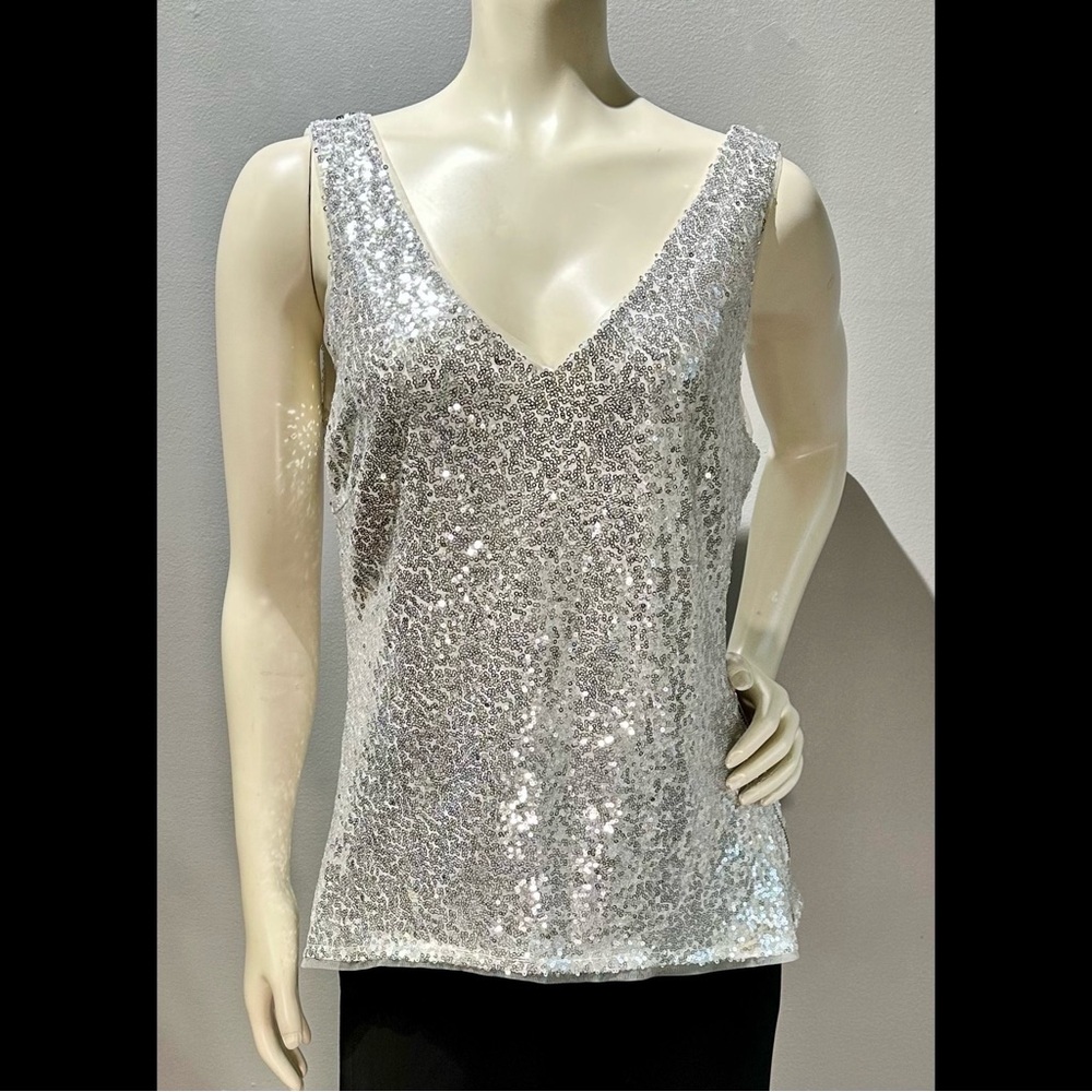 Silver Sequin V-Neck Tank Top